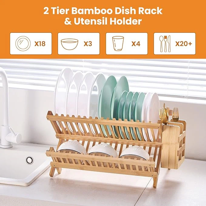 Bamboo Collapsible Dish Rack With Utensil Holder price